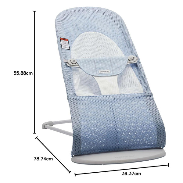 BabyBjörn Bouncer Balance Soft, hellgrauer Rahmen, Mesh, himmelblau/weiß